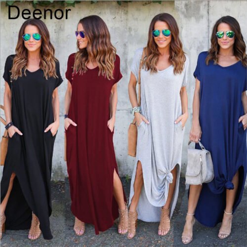 Plus Size 5XL Sexy Women Dress Summer 2021 Solid Casual Short Sleeve Maxi Dress For Women Long Dress Free Shipping Lady Dresses 3